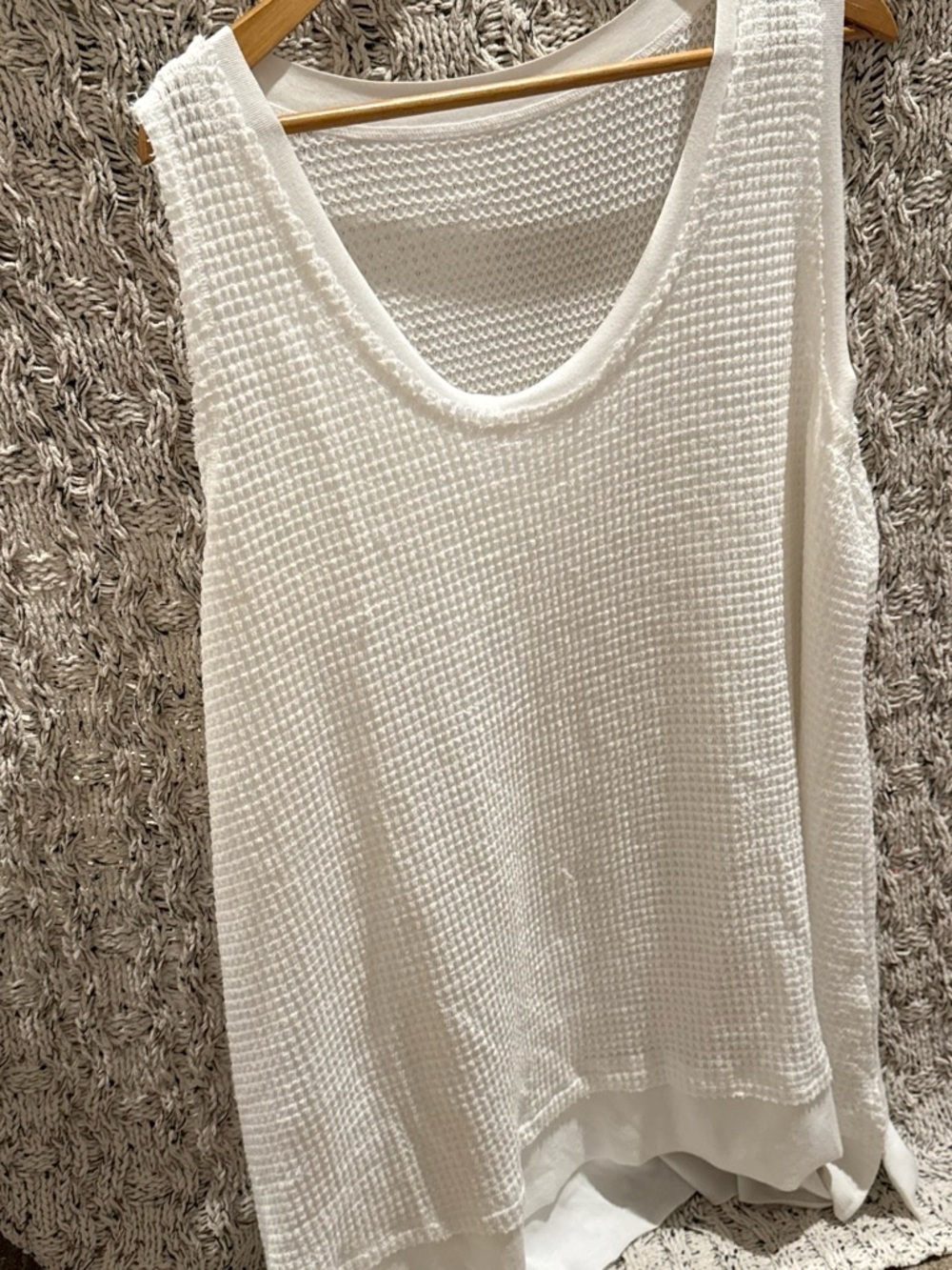 White Waffle Knit Tank Top - Women's Sleeveless Layering Top